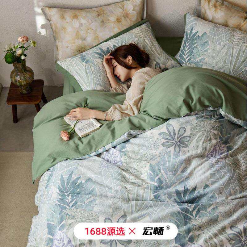60支美式复古全棉磨毛四件套秋冬加厚保暖纯棉被套柔软亲肤床品