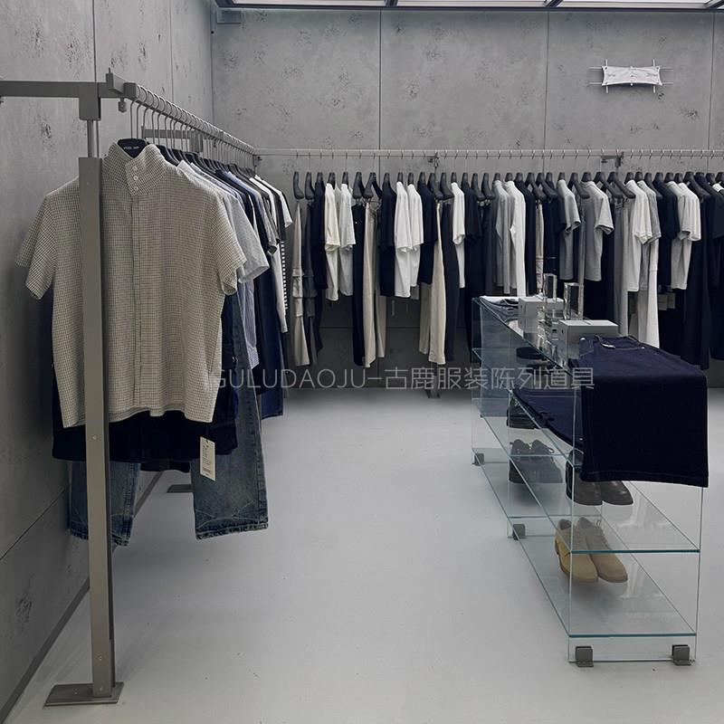 服装店展示架落地式女装店不锈钢挂衣杆上墙式中岛架高档侧挂吊挂