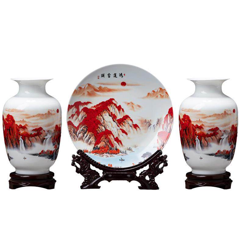景德镇陶瓷器鸿架运当头小花瓶三件套HX-鸿运居厅客电视柜博家古,家居饰品,花瓶,淘宝优惠券,粉丝福利购,淘宝优惠卷