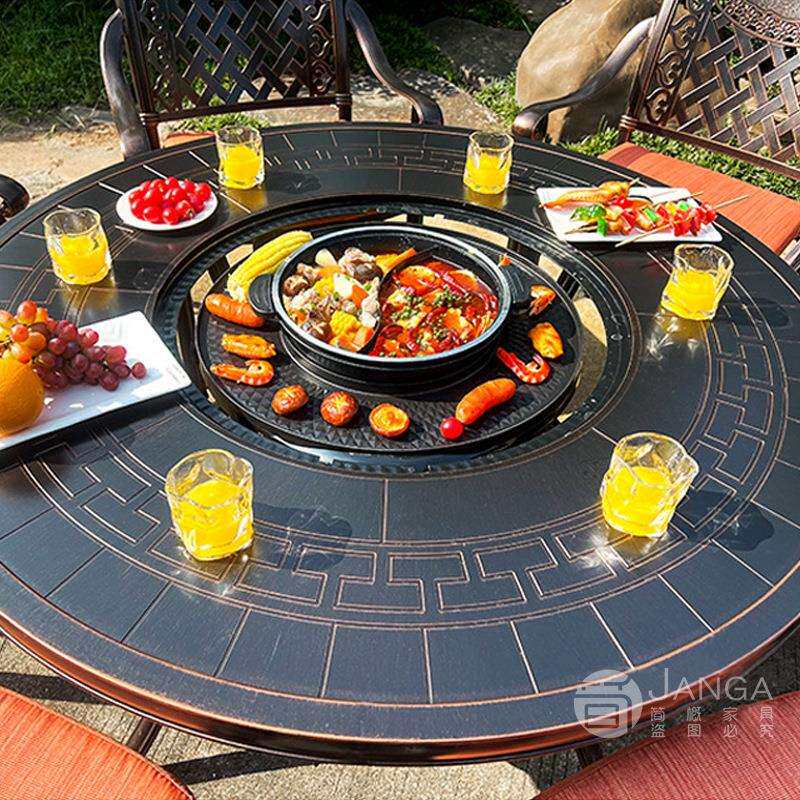 户外别墅庭院烧烤桌椅休闲花园铸铝桌套酒店民宿电烤火锅两用餐桌