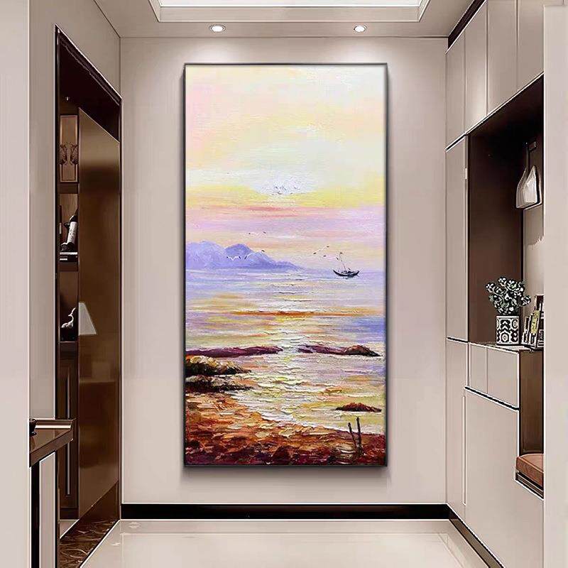 海日出关装IKC饰画油帆船玄入户大海风景挂画正对门走廊上过道壁