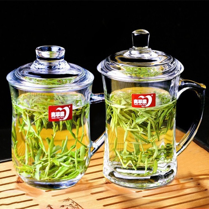 加厚耐热玻璃茶杯 带盖子茶饮杯盖杯 带把杯子办公家用喝水杯泡茶
