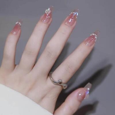 24pcs Jelly Press on Fake Nails Set Short Acrylic Long Coff