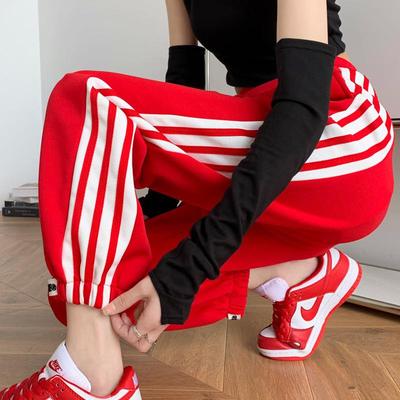 trousers street cuffs patchwork sports womens pants color