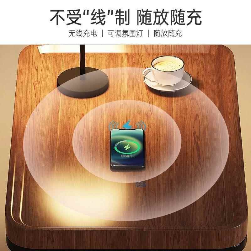 PWS床头简约现充代床头置物柜卧室架落地灯小边柜无线电卧室床边