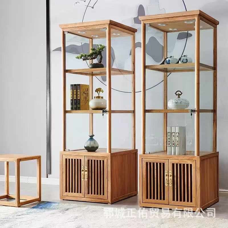 中式办公室珠宝展示架客厅陈列柜茶具多文玩博古架阁老靠墙宝榆木