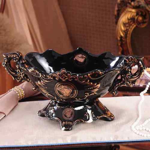 高档欧洲厅陶瓷高水果件盘多能纸巾盒烟灰缸三套客装功饰水果盘礼