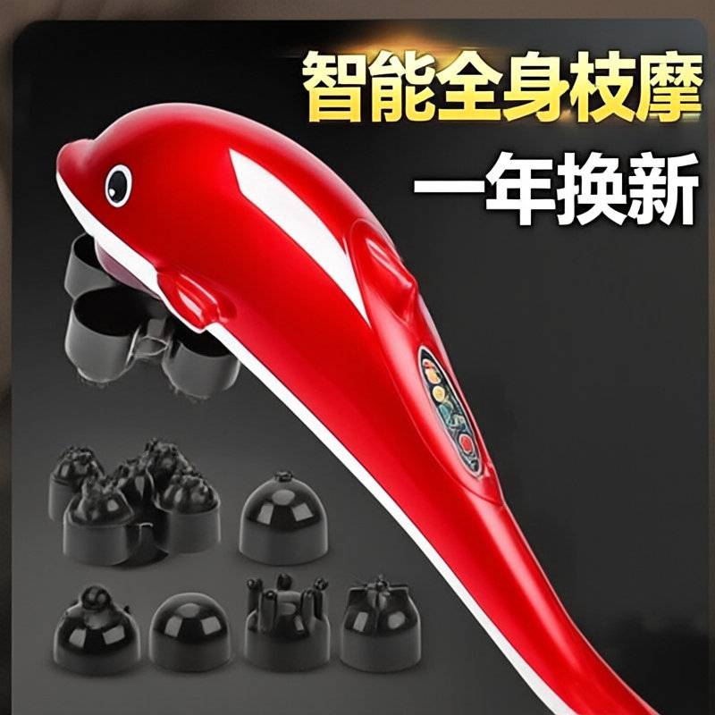 震动海豚鱼颈肩按摩器棒家用手拿电动震动仪手持式小海豚敲打锤子