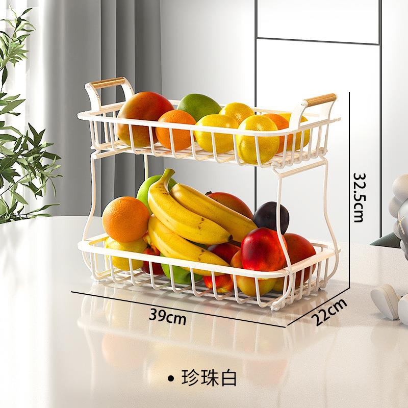 餐桌收纳架铁艺桌面置物架收Q^厨房水果蔬菜架子纳筐杂物整理筐白