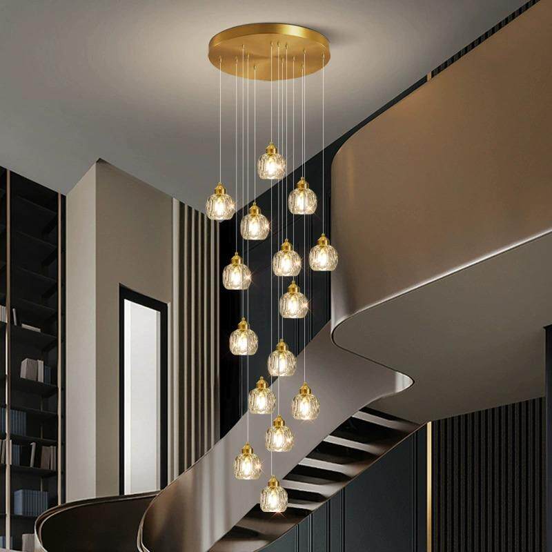 简约创意别墅复式楼梯间旋转楼梯长吊灯后现代轻奢客厅水晶吊灯具