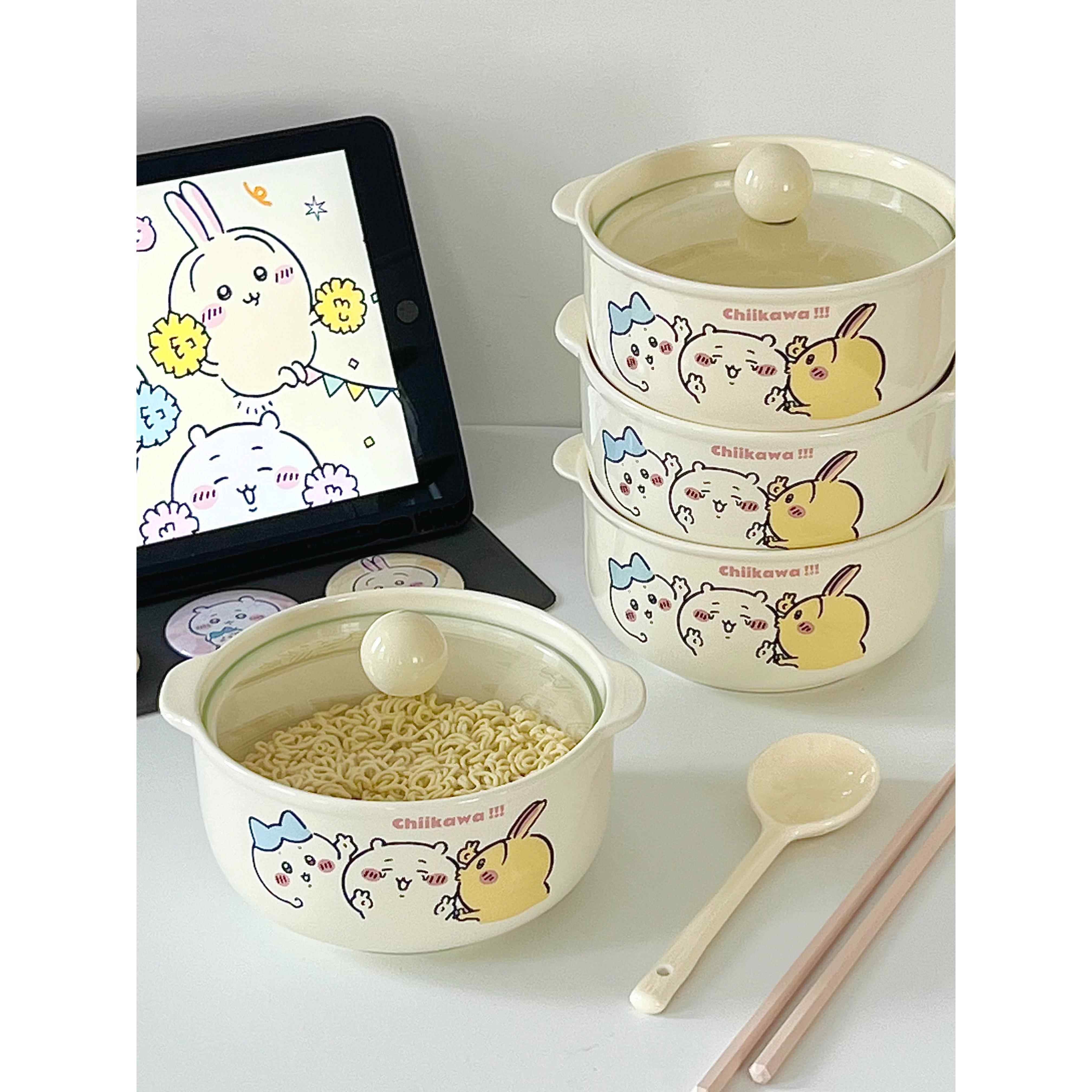 ins风可爱乌萨奇泡面碗陶瓷带盖家用学生宿舍一人食汤碗螺蛳粉碗,餐饮具,泡面碗,淘宝优惠券,粉丝福利购,淘宝优惠卷