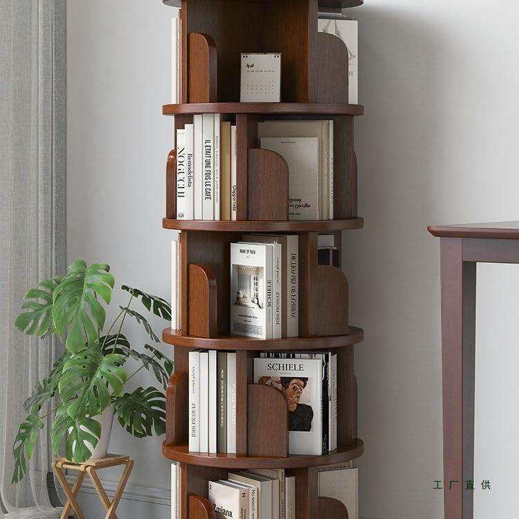 实木旋转书架360度书柜网红收纳家用客厅可移动儿童落地置物架子