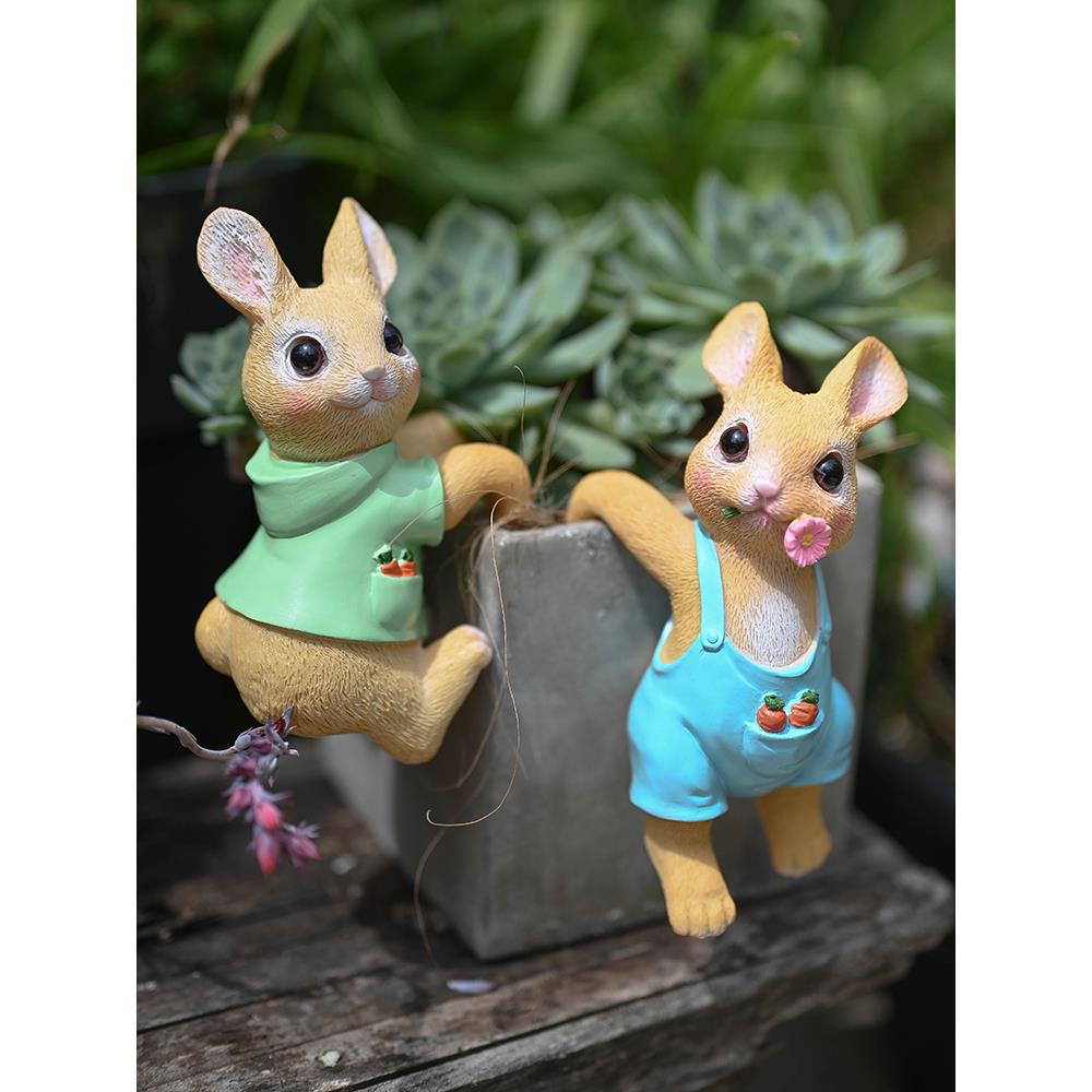 花园装饰兔子小吊坠阳台庭院围栏人造动物吊坠钱树花盆装饰摆件