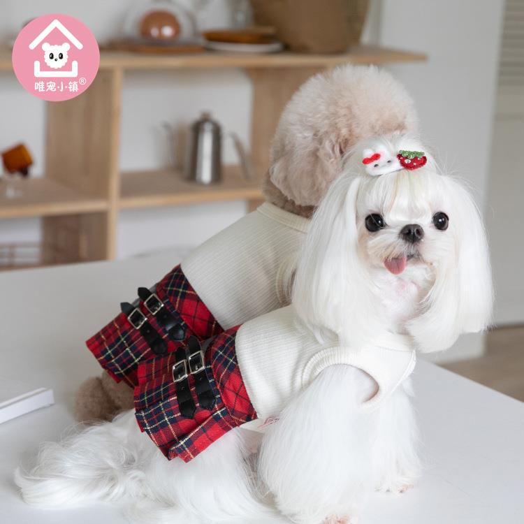 秋冬JK学院格子裙子可爱宠物衣服泰迪猫狗服装服饰厂家