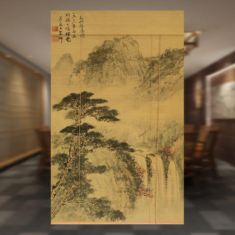 定制竹帘卷帘图案定制国画山水竹帘印花背景装饰隔断窗帘竹帘卷帘