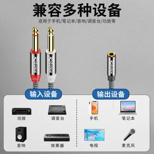 雷克森3.5mm母头转双6.5输出功放专用音频线一分二6.35双头大二芯