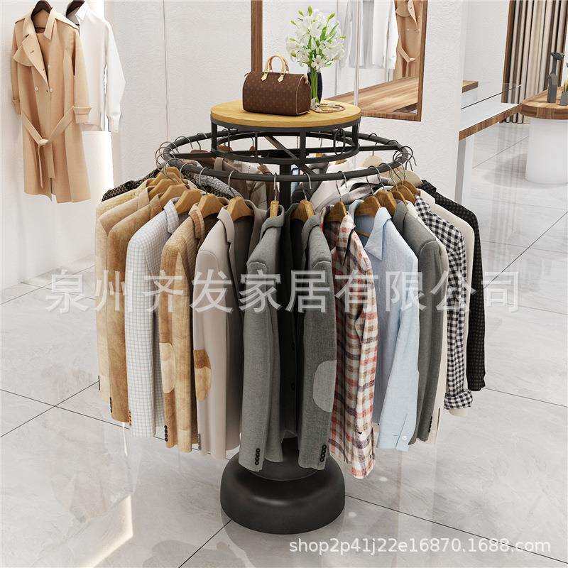 服装店圆形铁艺挂衣架男女服装架子落地式展示架旋转中岛陈列货架