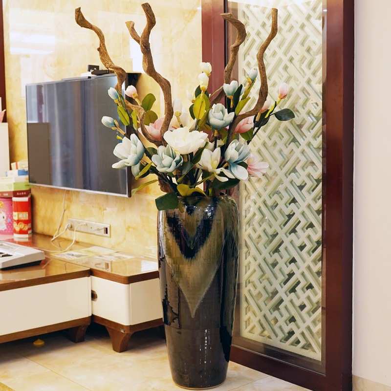 景德镇陶瓷落地窑变釉复古花瓶手工插花摆件别墅客厅玄关干花花器