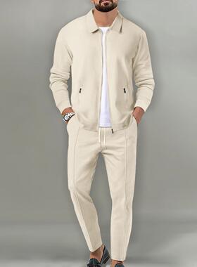 Men's Two-Piece Set Minimalist Solid Color Soft Fabric