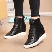 女单靴真皮坡跟休闲鞋 厚底高帮鞋 内增高8cm女鞋 香港2025秋冬爆款