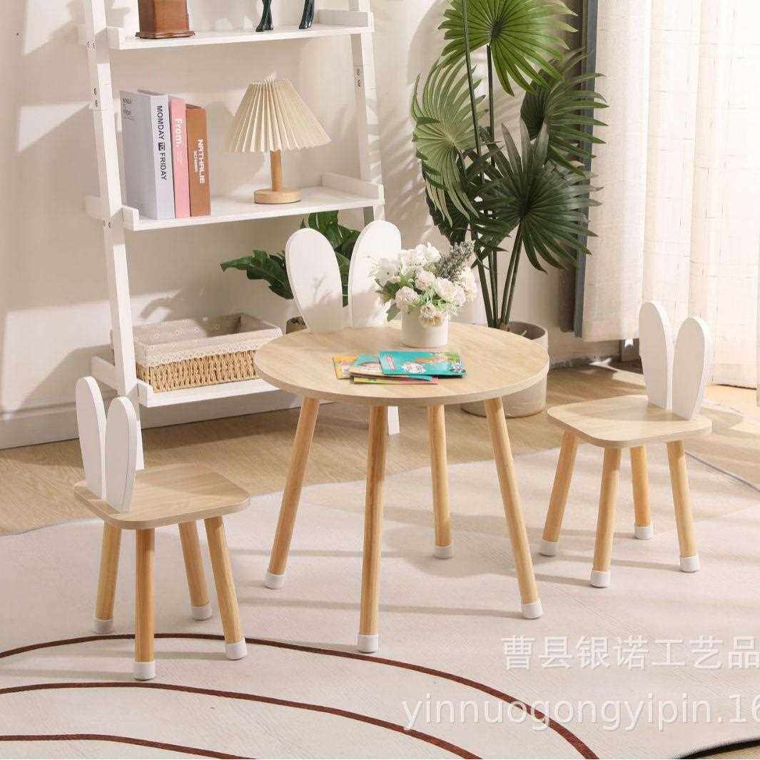 新款直销幼儿园桌椅套装儿童实木桌子可爱卡通座椅木质写字桌家用