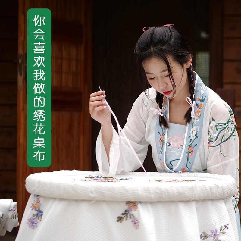 福绣居手工绣花餐桌布艺椅子套棉麻现代简约台布茶几盖巾加工亚麻