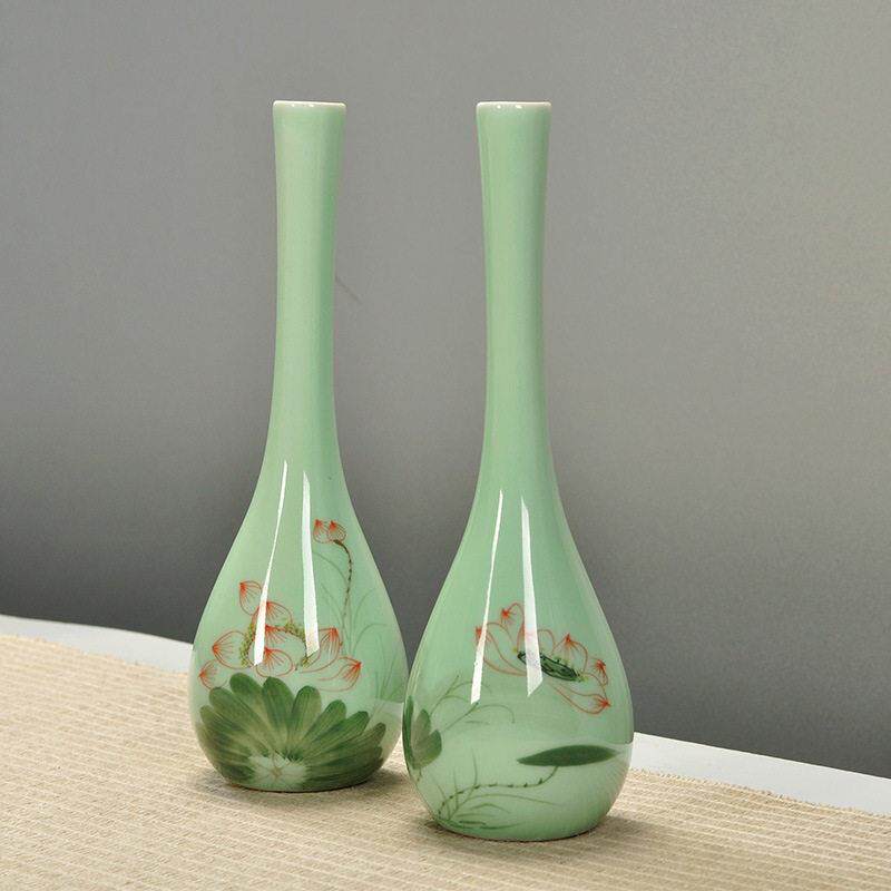 观音玉净瓶青瓷手绘陶瓷花插瓷器小花瓶花器简约时尚家居饰品摆饰