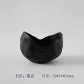 家居侘样板间陶瓷纹宿摆件器中大口拉丝插花手工花瓶玄关民古风寂