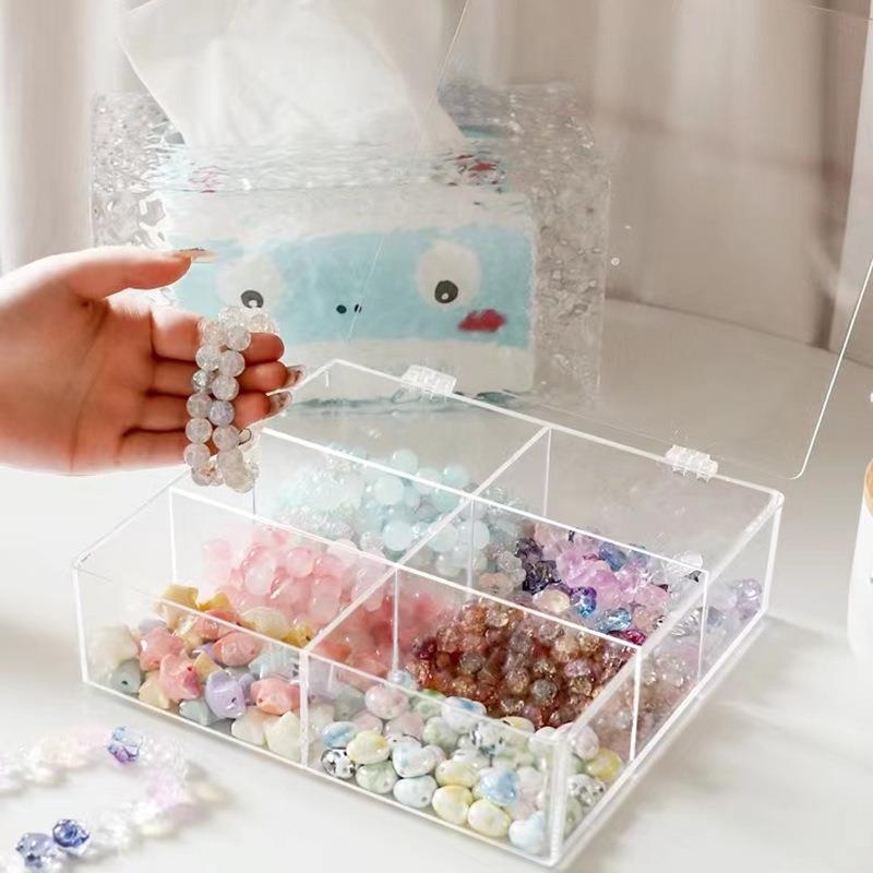 串珠收纳盒抽屉手工diy材质配件分隔琉璃珠透明大容量桌面置物盒
