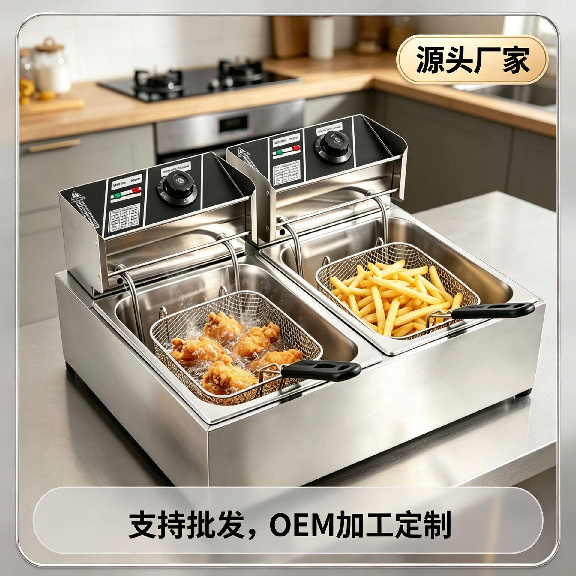 6升双缸电炸炉电炸锅油炸锅炸鸡炉炸薯条出口可做110V插头
