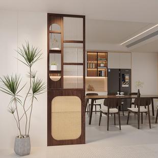 木对2502新款 实玻可定制璃屏风隔断客厅转角玄关入户正门藤 新中式