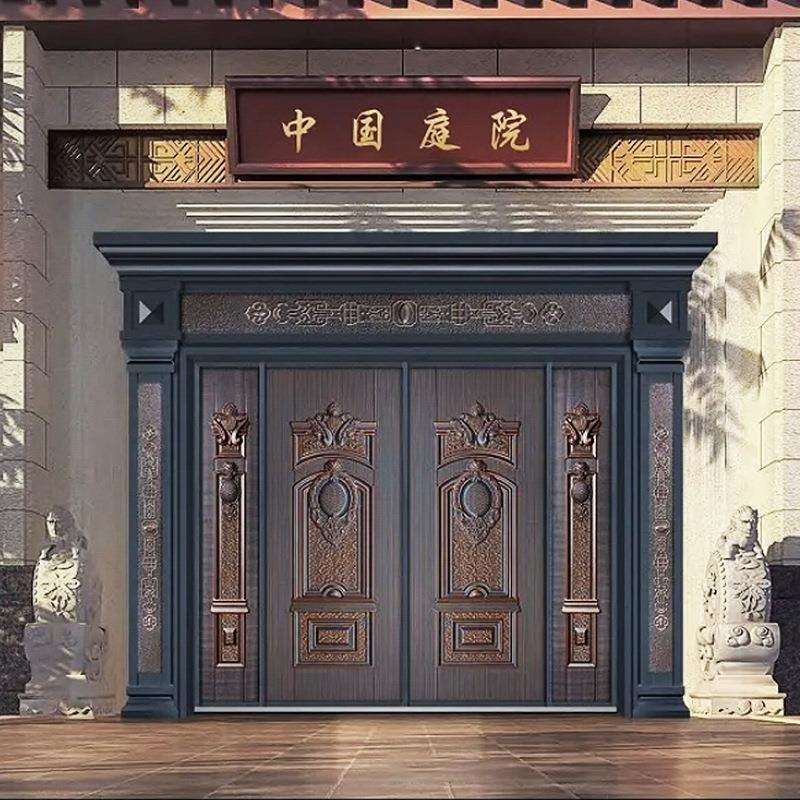 供应防潮耐刮隔音降噪双开门进户门豪华钛金304不锈钢罗马柱门