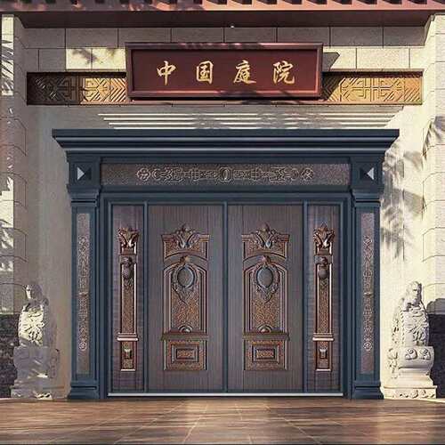 供应防潮耐刮隔音降噪双开门进户门豪华钛金304不锈钢罗马柱门