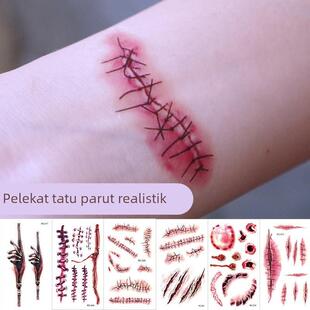 Halloween tattoo sticker horror surgery wound sticker万圣节
