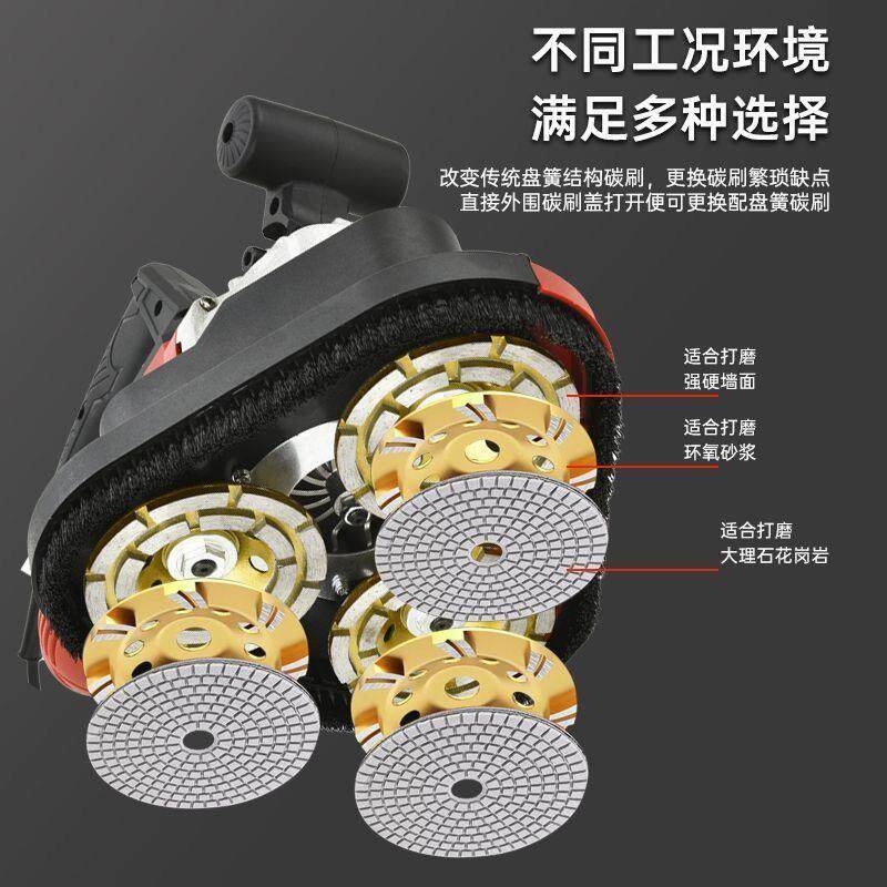 手持式三头自吸尘研磨机无尘水泥地面打磨机小型磨地机