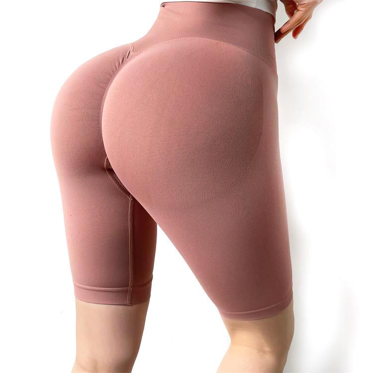 shorts fitness peach pants yoga training hip waist high