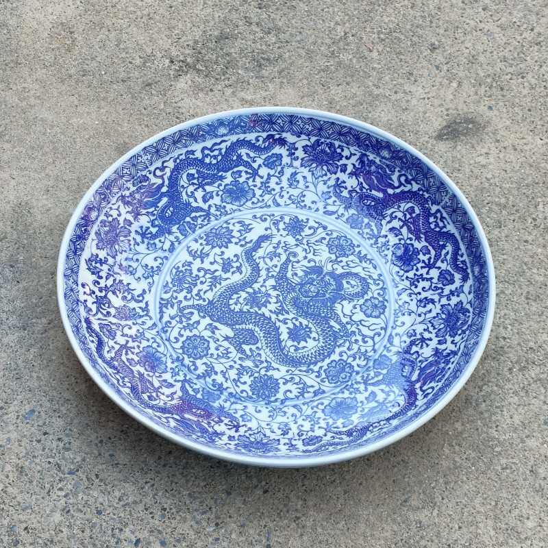 青花陶瓷鱼盆酒店日用瓷盘大号拼盘椒鱼头盘蒸鱼盘圆形深盘菜盘
