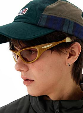 Y2K骑行运动眼镜男户外徒步卡其色凹造型太阳眼镜夏季露营太阳眼