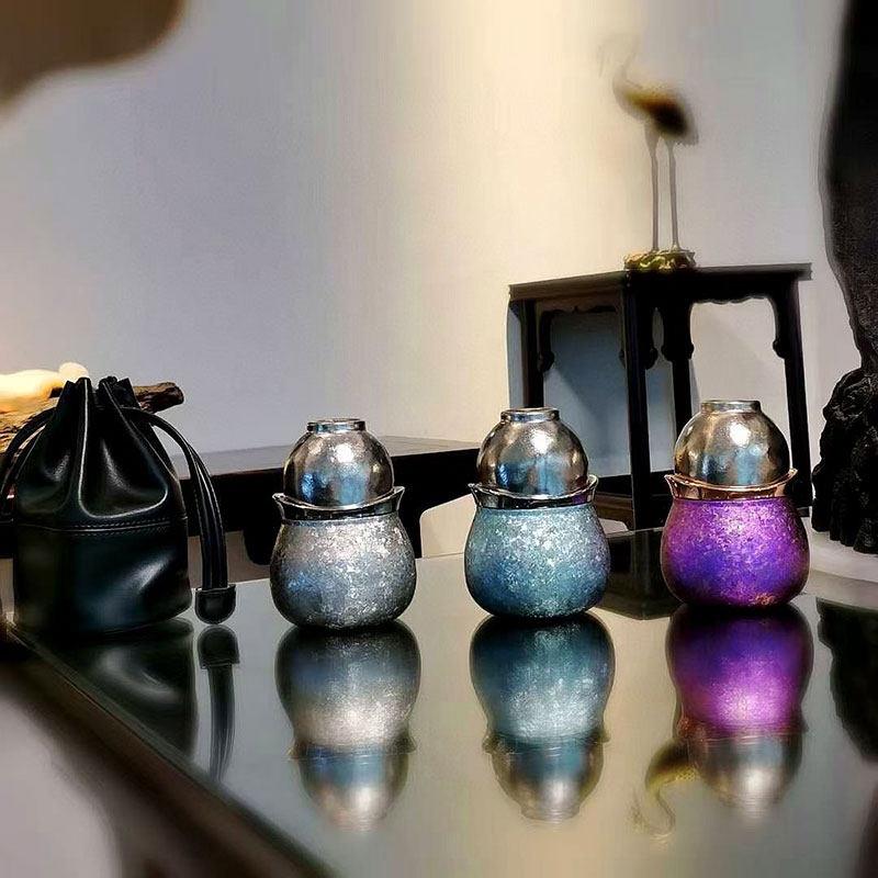 摩利纯钛葫芦杯旅行茶具套组可携式户外露营快客杯一壶三杯泡茶壶