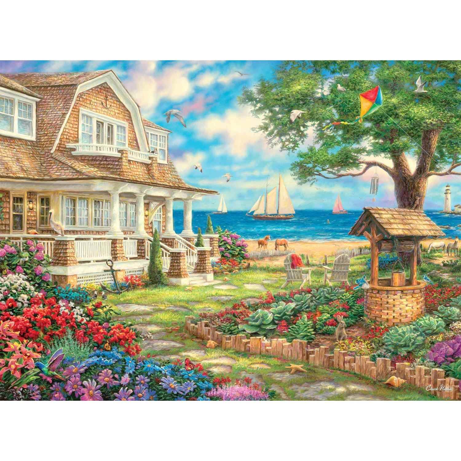 木质拼图300/500/1000片大型儿童益智减压玩具定制油画风景小屋