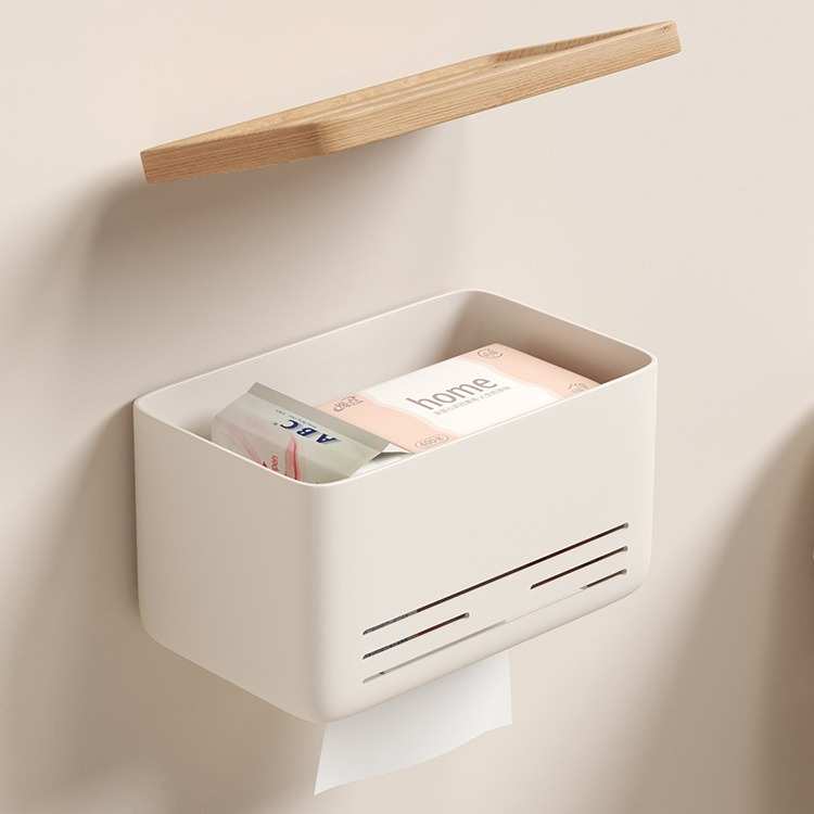 原木纸巾盒奶油风免打孔防水壁挂卫生间厕所卷纸架抽纸置物架