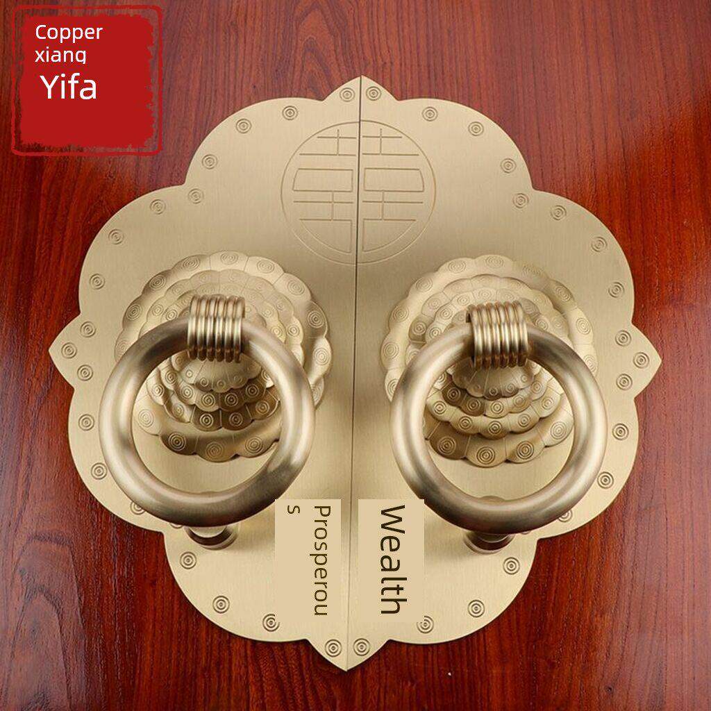 中式彷古实木大门纯铜大拉手加厚精雕底板财丁兴旺铜拉环