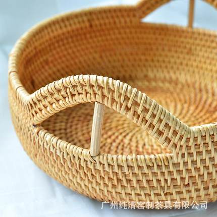 越南储手工用秋藤编月亮YFS果蓝干果点物心果蔬家收纳框杂物筐框