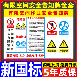 有限空间安全告知牌警告标识工厂车间仓库配电房，密闭受限空间作业，警示提示标志贴纸职业危害风险告示标示定制