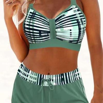 Digital Multicolor Tankini High Backless Two-Piece Swimsuit