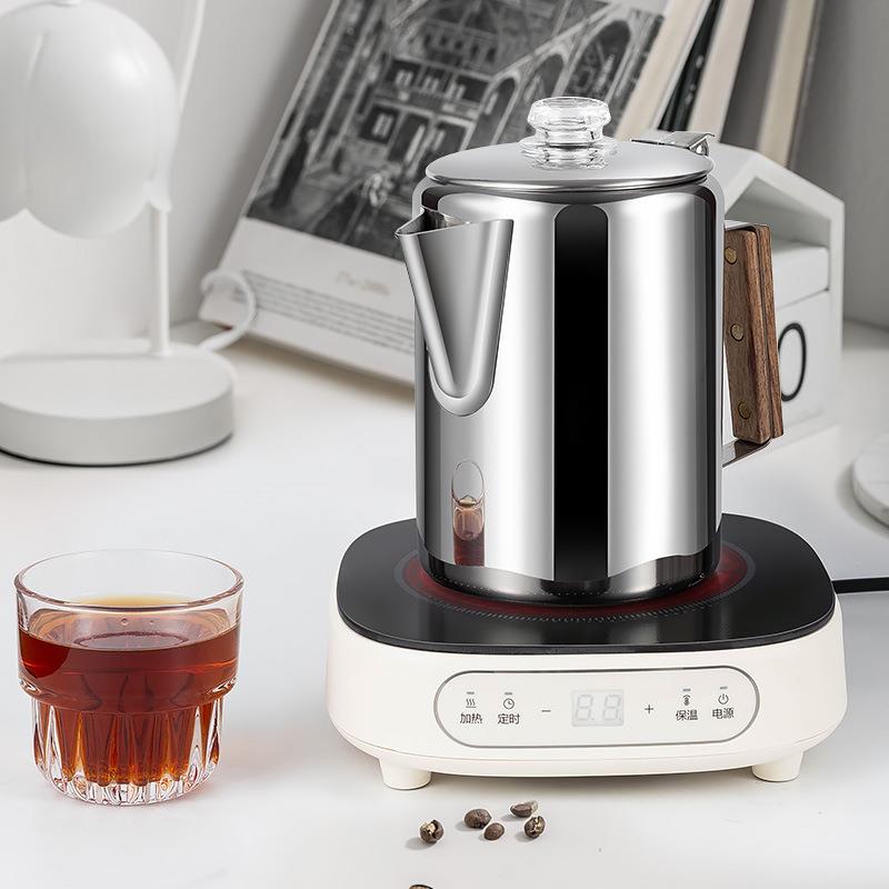 美式蒸煮式9杯不锈钢户内户外咖啡壶 不锈钢野营便捷烧水壶咖啡壶