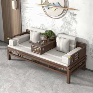 新中式实木沙发榆木罗汉床茶桌椅组合小户型客厅桌椅两用推拉床榻