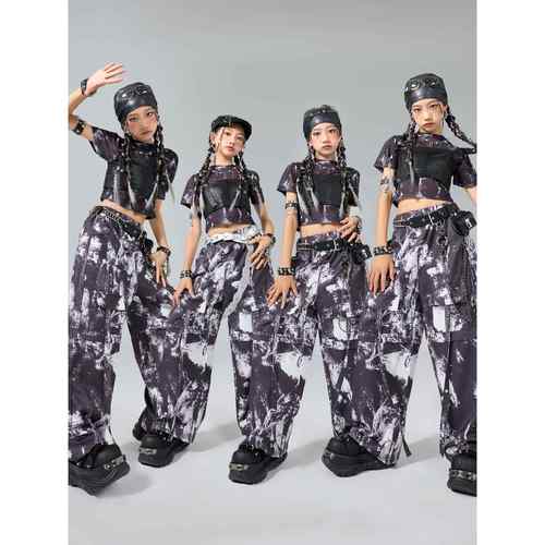 正品女童爵士演出迷彩套装服少儿嘻哈街舞j走azz表演服模特秀潮舞