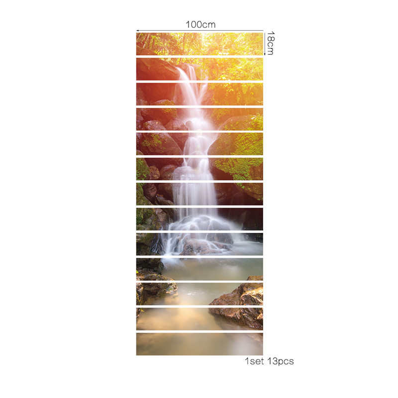 pvc  片 133d贴纸装饰粘瀑布墙贴创自巨楼梯 贴客厅货源绿树