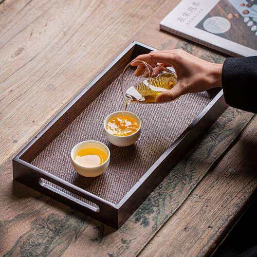 手工编织席面托盘茶具茶杯收纳盘家用茶托奉茶盘果盘干泡台